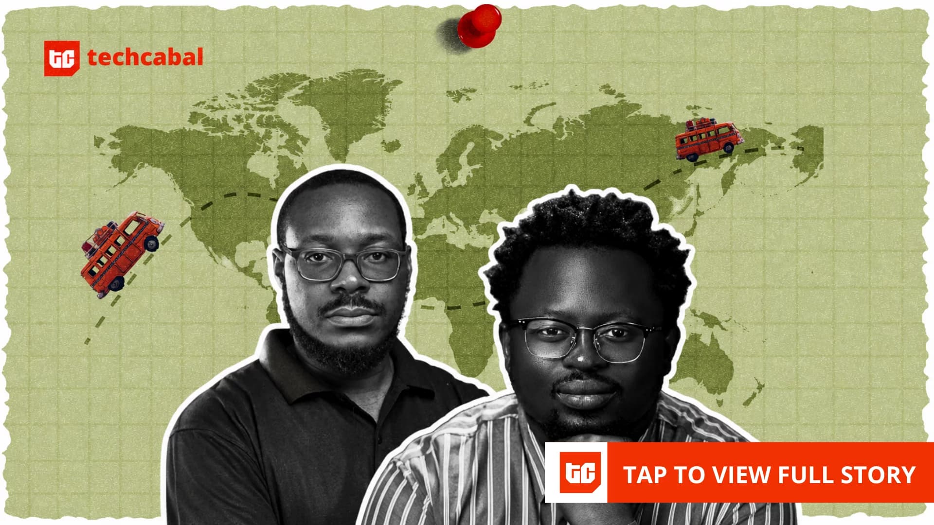 De gauche à droite : Chizaram Ucheaga et Oluwatomi Ayorinde, cofondateurs de Timon. Illustration de Wunmi Eunice pour TechCabal.